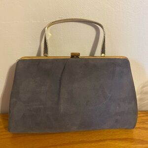 Vintage Gray Chic Suede Clutch with Metallic Handle